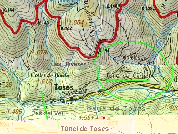 Ubicació túnels de Toses i del Cargol